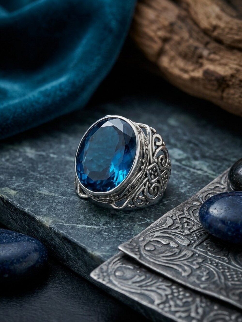 Capri Blue Quartz Bali Legacy Sterling Silver Ring Vintage Vibe Whimsigoth Sz 9